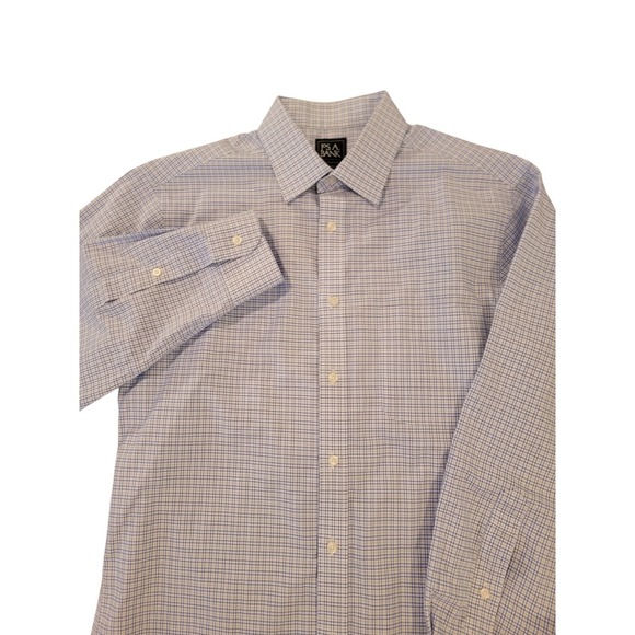 Jos. A. Bank Other - JOS A BANK TRAVELER Mens Slim Fit Dress Shirt 15 1/2 32 Blue Plaid Cotton